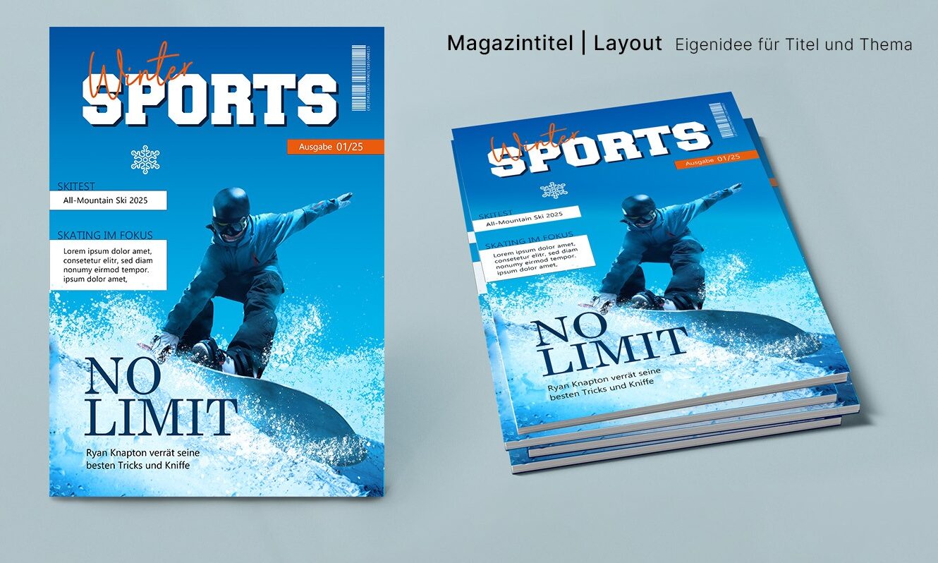 Sport Magazin Titel gestaltet mit Illustrator und Photoshop innerhalb einer Weiterbildung