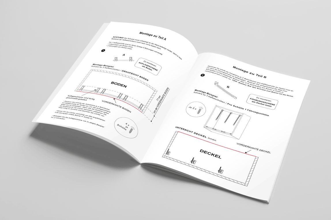 Aufbau- und Montageanleitung Kaffeeschütten - Layout und Texte • hier Beschreibung des Einbaus der Führungs-Schienen